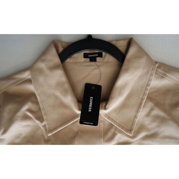 Express 09710136-0557 Women's Sz L Khaki Twill Cropped Shirt Jacket Shacket - Picture 3 of 9